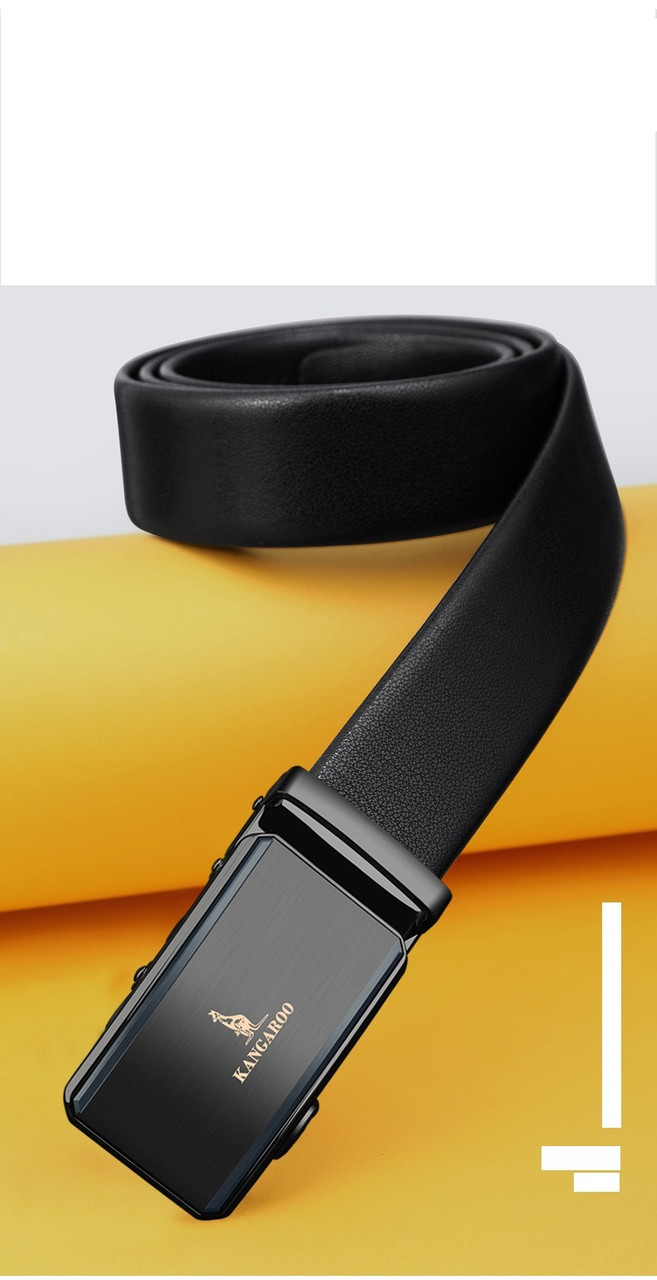 Ремінь шкіряний чорний Kangaroo з автоматичною чорною пряжкою, фото 1