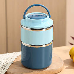 Синій ланч-бокс: 2 секції, 1 літр / Обідній контейнер для їжі / Ланч-бокс подвійний