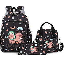 Рюкзак шкільний з капібарою 3в1 (пенал + сумка), 28x38x13 см / Дитячий портфель / Рюкзак дитячий