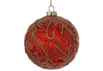 Новорічна іграшка на ялинку куля 10см червоний із золотом BonaDi 108-871