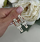 Геометричні сережки з білими цирконами і золотом "Едіт" - срібло 925, золото 375 проби, фото 2