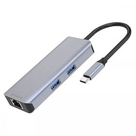 Type-C HUB хаб перехідник конвертер адаптер PROOVE Iron Link 6-in-1 (2хUSB + SD/TF + RJ45 + HDMI) для ноутуку ПК