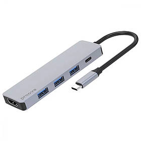 Type-C HUB хаб перехідник конвертер адаптер PROOVE Iron Link 5-in-1 (3хUSB+ Type C + HDMI) для ноутуку ПК
