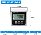 Кутомір електронний інклінометр Shahe 5339-90 на магнітній основі з 3 сторін, B-4*90°, похибка ±0,2°, металевий корпус, фото 4