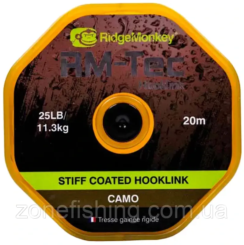 Повідковий матеріал RidgeMonkey RM-Tec Stiff Coated Hooklink Camo 25lb 11,3kg 20m, фото 1