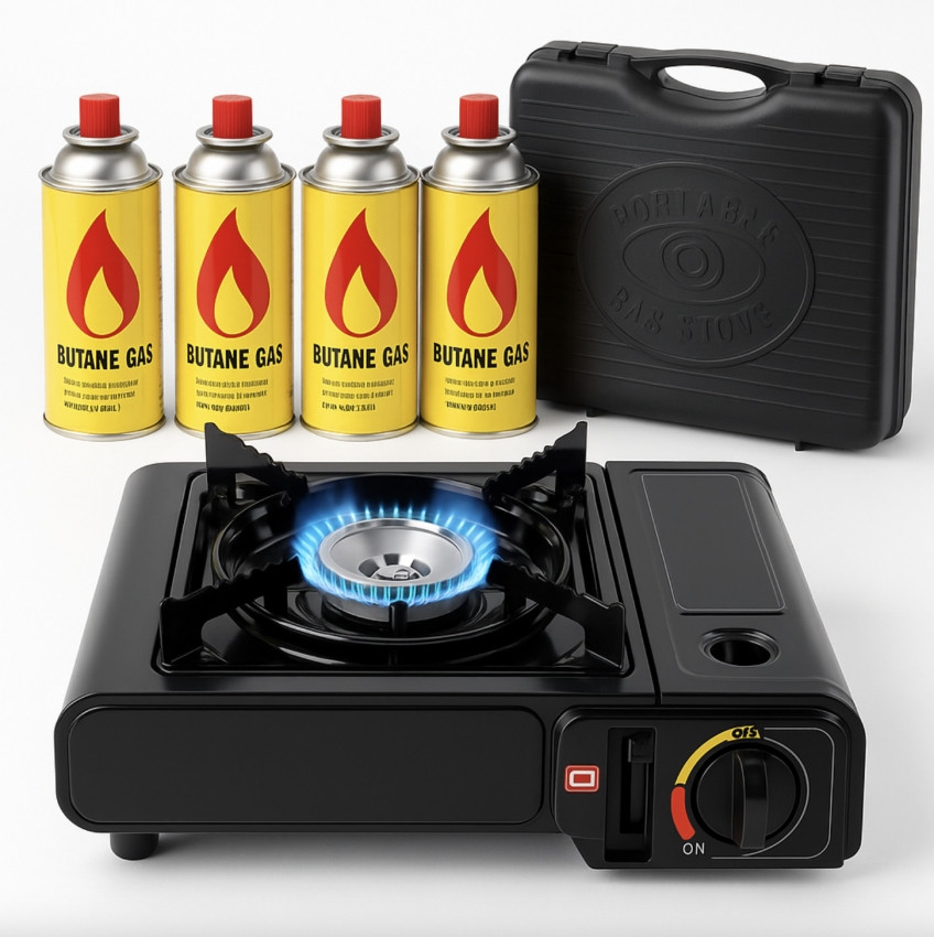 Туристичний портативний газовий пальник-плита з 4 балонами, фото 1
