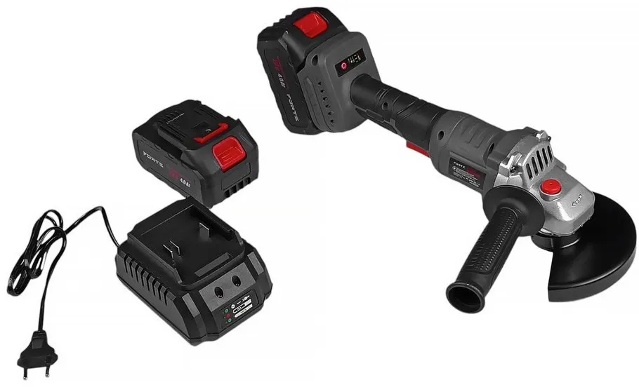 Акумуляторна кутова шліфмашина 125 мм, 21 В, 4 А·год, 850 Вт, безщіткова, з регулюванням обертів — Forte AG-21BC, фото 1