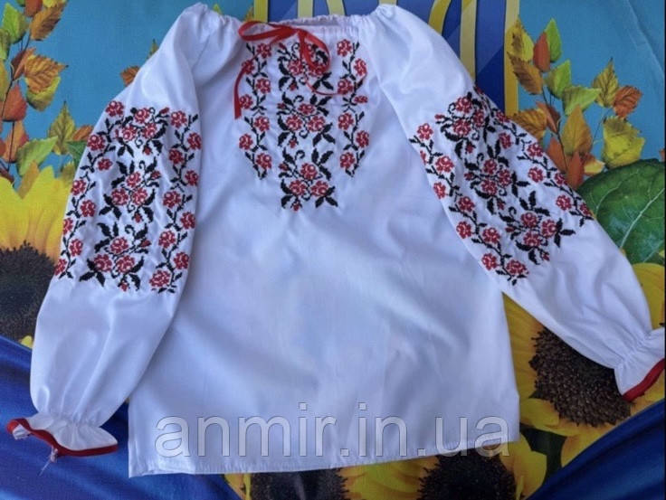 Блузка-вишиванка дитяча МАКИ поплін для дівчинки 3-6 років, білого кольору