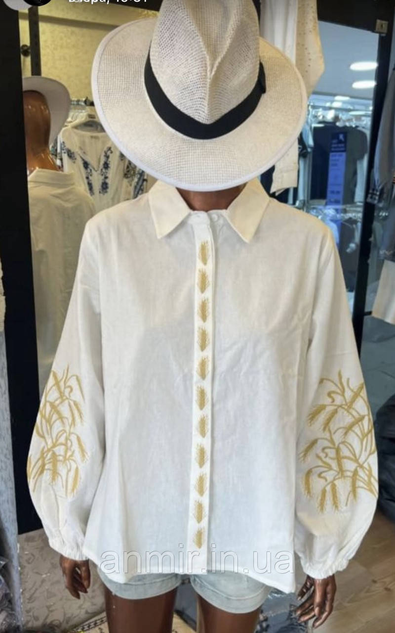 Сорочка-вишиванка жіноча КОЛОСОК льон норма 42-46, білого кольору