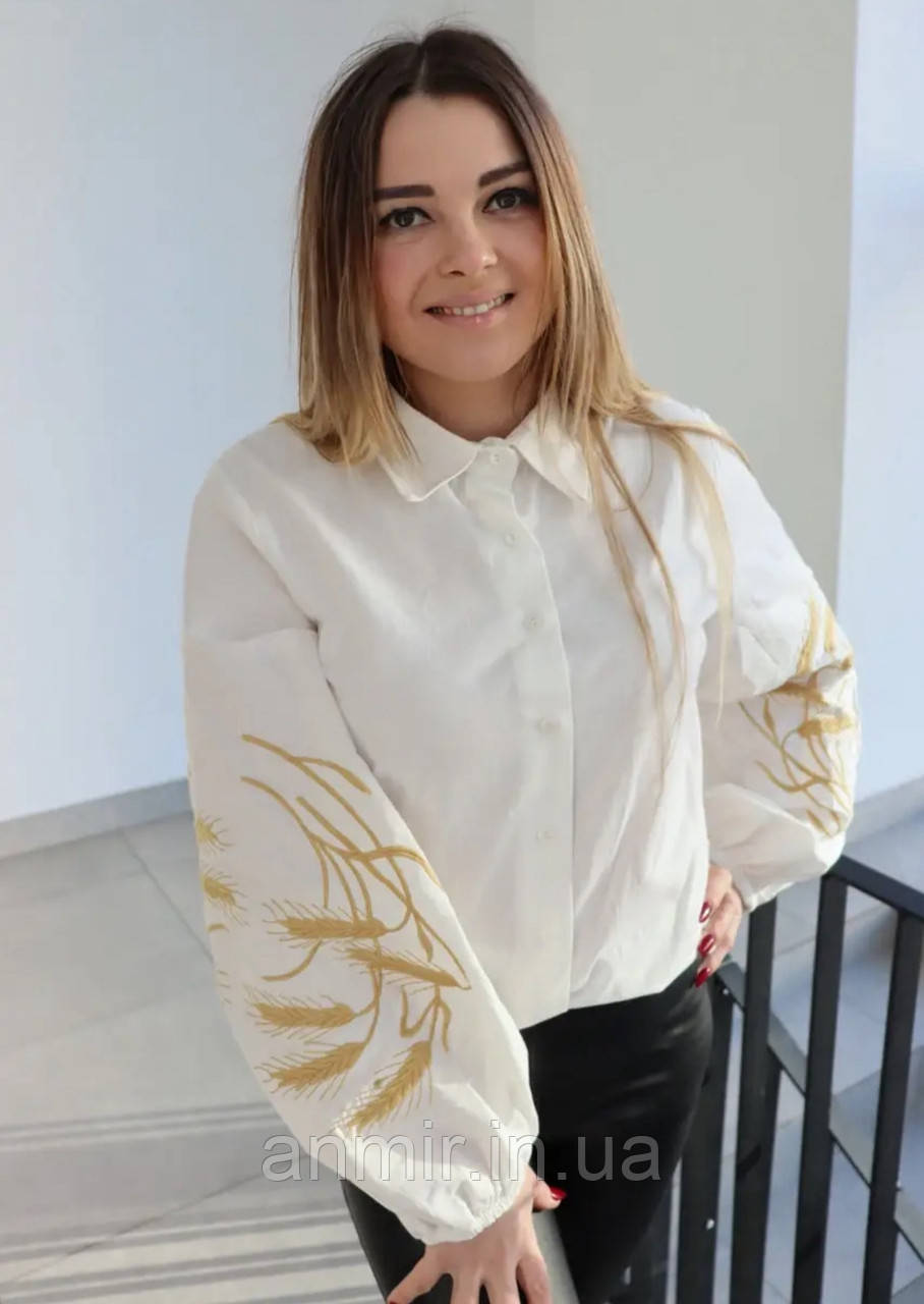 Сорочка-вишиванка жіноча КОЛОСОК льон норма 42-46, білого кольору