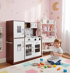 Дерев'яна кухня для дітей Kruzzel 22114 коричнева посуд + світло