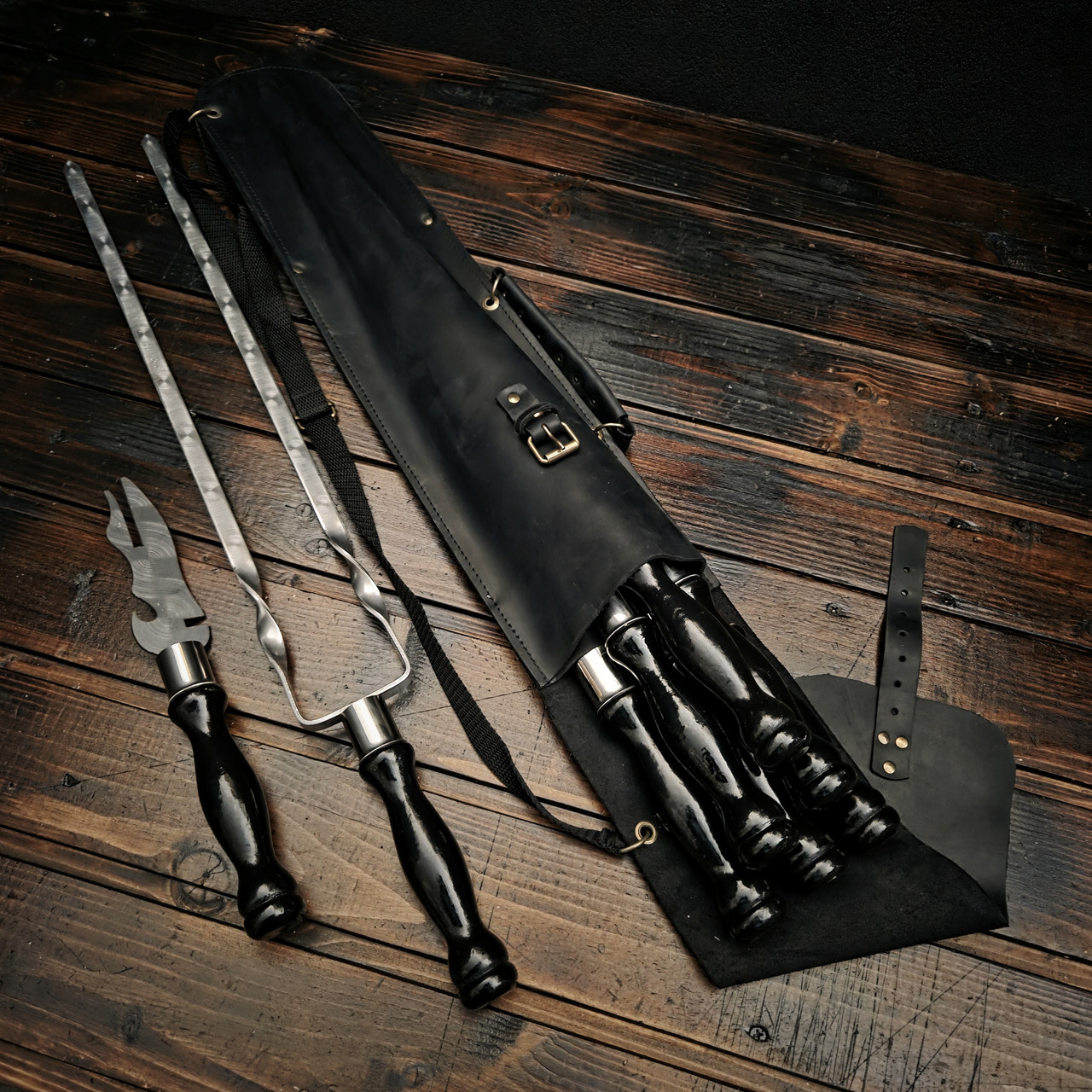Набір шампурів у шкіряному чохлі "Кажан-2 Блек", фото 1