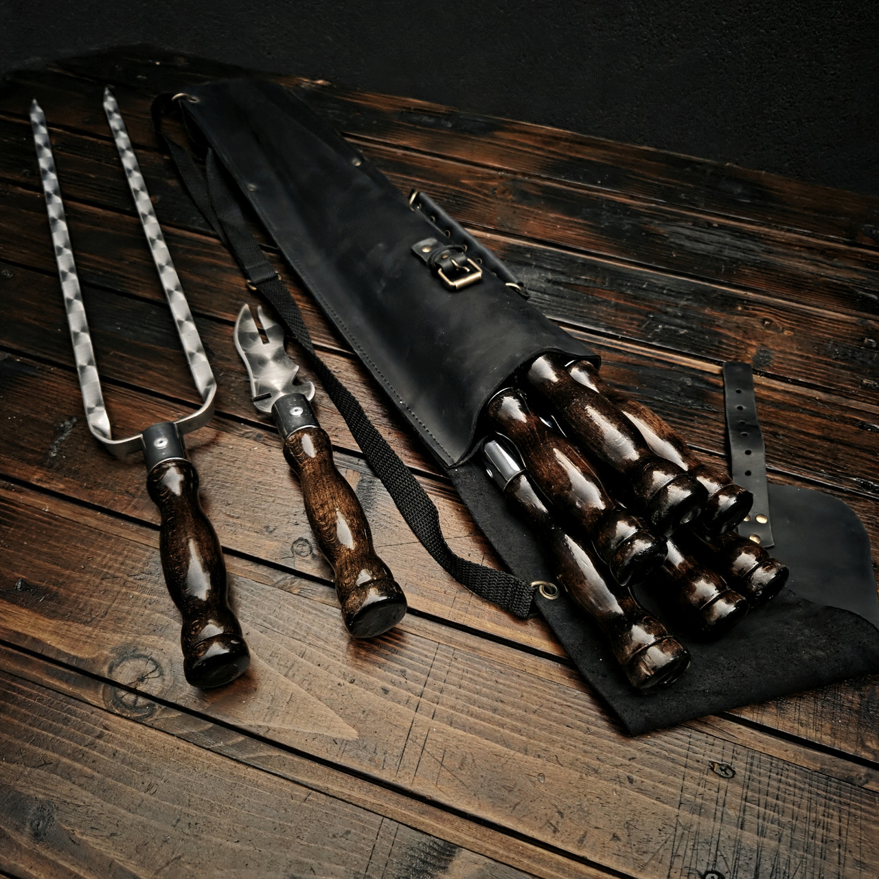 Набір шампурів у шкіряному чохлі "Кажан-2 Браун", фото 1