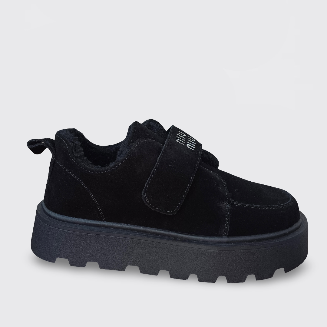 Жіночі замшеві черевики утеплені чорні (2808-2), фото 1