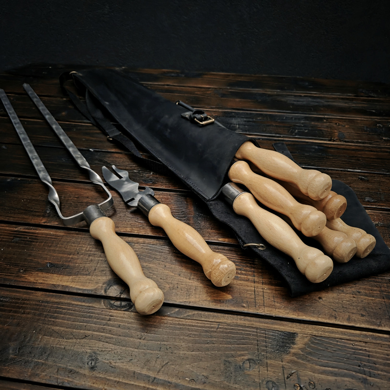 Набір шампурів у шкіряному чохлі "Кажан-2 White", фото 1