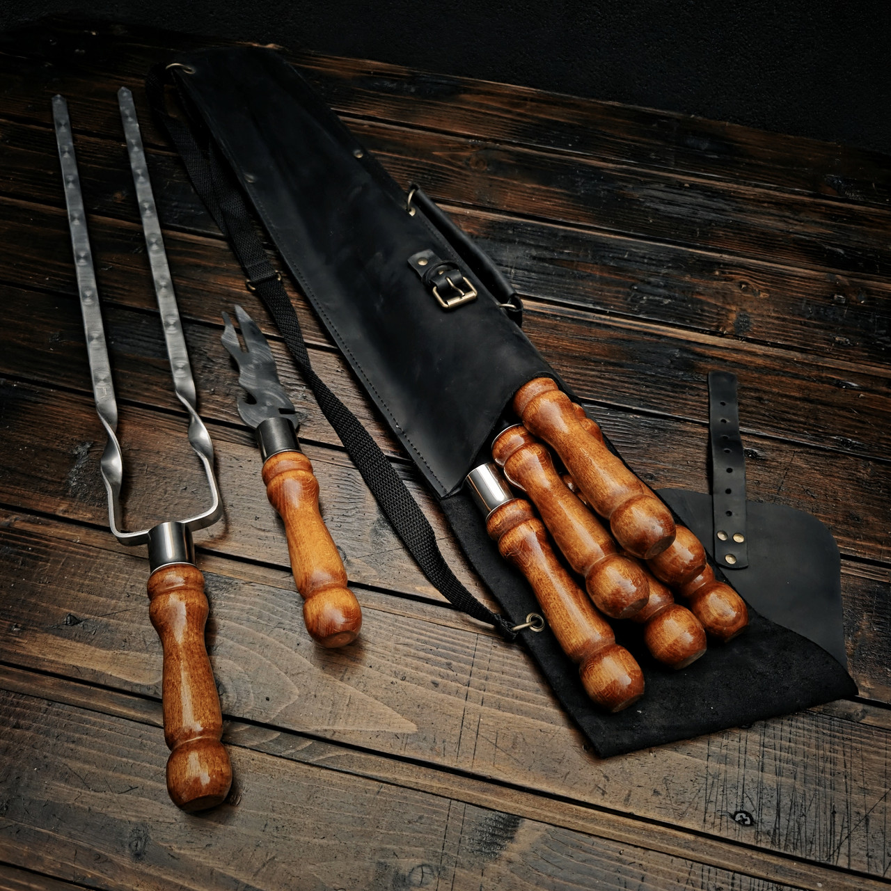 Набір шампурів у шкіряному чохлі "Кажан-2 Red", фото 1