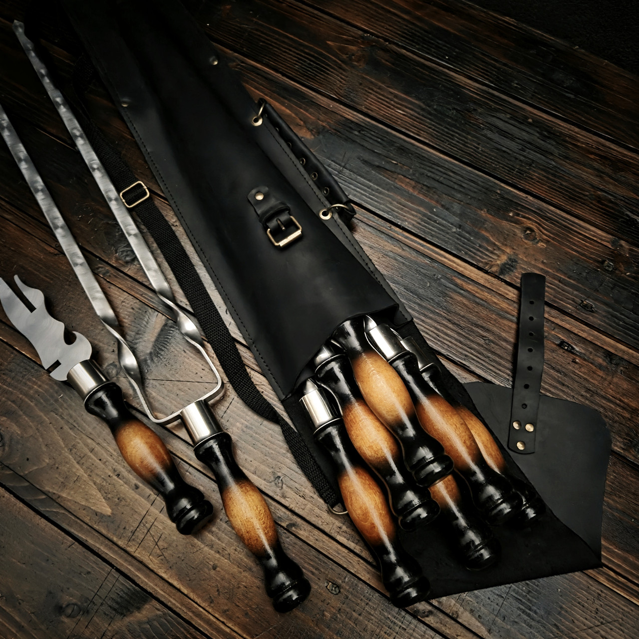 Набір шампурів у шкіряному чохлі "Кажан-2 Люкс", фото 1