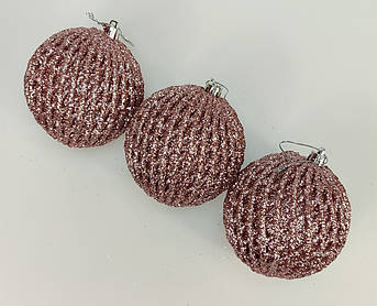 Ялинкові кулі «Сітка» золоті з глітером 8 см | набір 6 шт. | новорічні прикраси | іграшки для ялинки | 8 варіантів кольору Пудрови