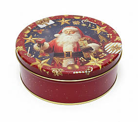 Подарункова металева коробка кругла "Санта" 19*6,5 см.
