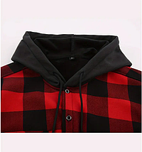 Чоловіча сорочка на флісі з капюшоном у клітинку червоний XL, фото 2