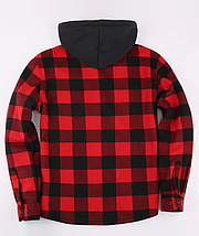 Чоловіча сорочка на флісі з капюшоном у клітинку червоний XL, фото 4