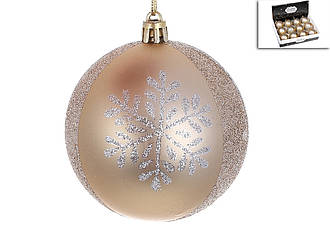 Новорічна іграшка на ялинку куля 8см шампань зі сріблом BonaDi 898-100