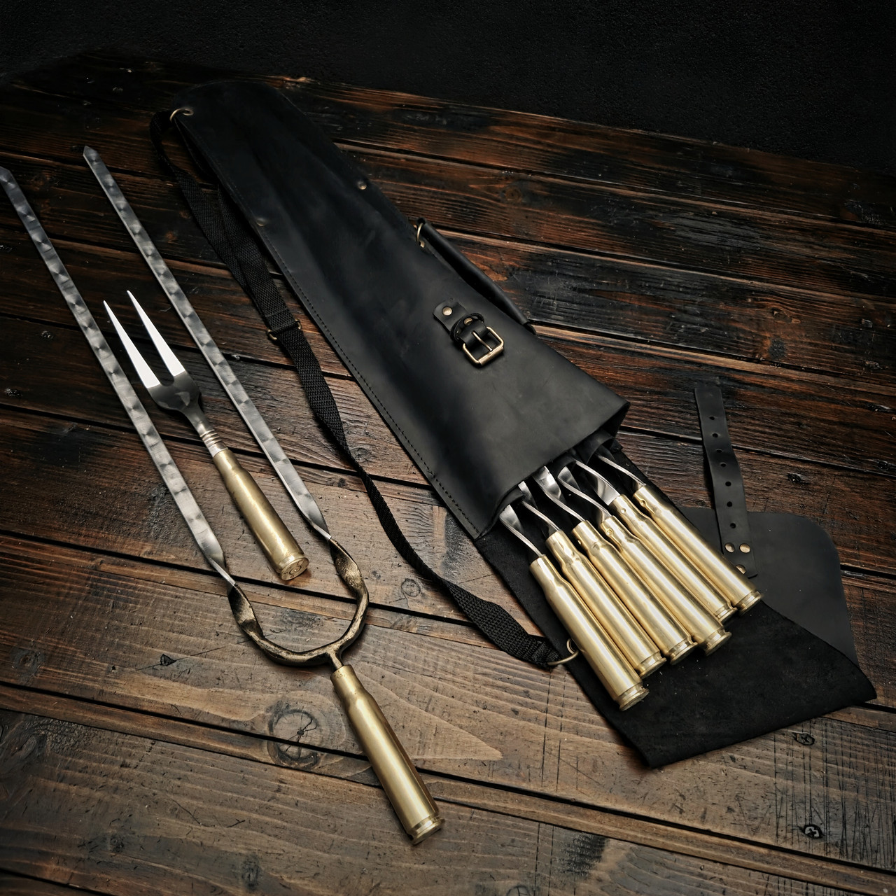 Набір шампурів у шкіряному чохлі "Кажан- 2 Гільза", фото 1