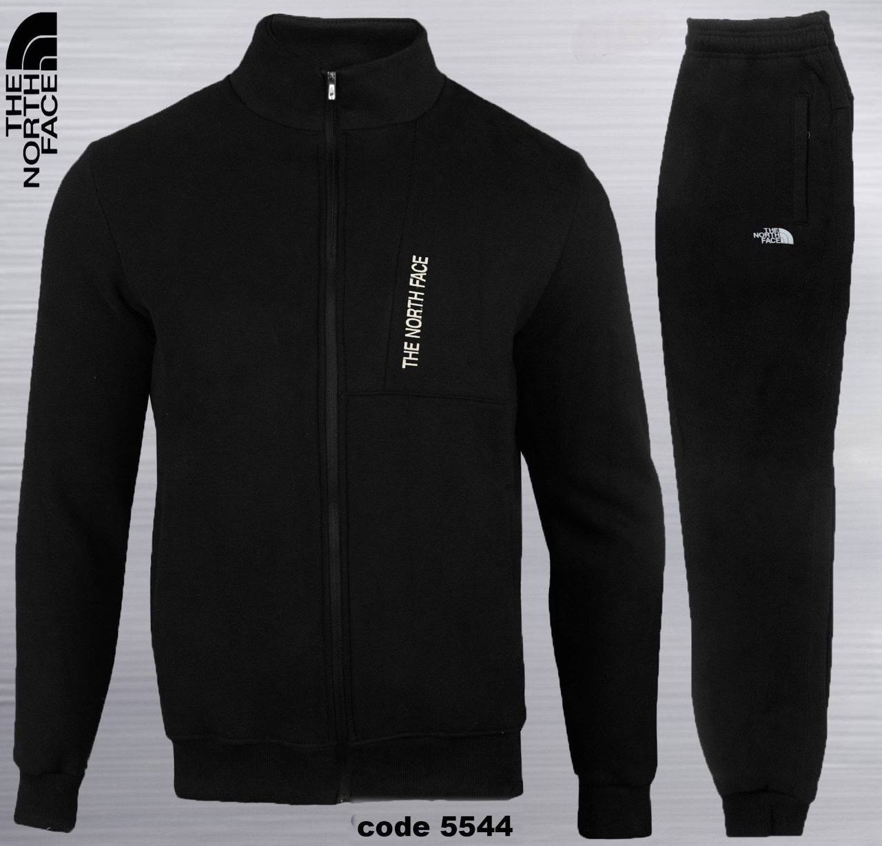 Теплий чоловічий спортивний костюм The North Face TNF чорний фліс велюр, зимовий утеплений спорт костюм Зе Норт Фейс ТНФ