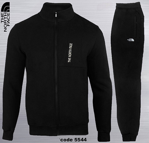 Теплий чоловічий спортивний костюм The North Face TNF чорний фліс велюр, зимовий утеплений спорт костюм Зе Норт Фейс ТНФ, фото 1