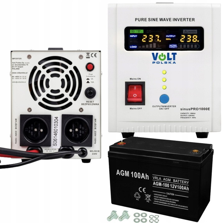 Джерело безперебійного живлення Volt Polska Sinus Pro 1000 E AGM Безперебійник для дому ДБЖ для квартири, фото 1