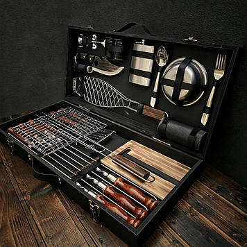 Набір шампурів у дерев'яному кейсі "Грізлі-2" + безкоштовне гравіювання та доставка