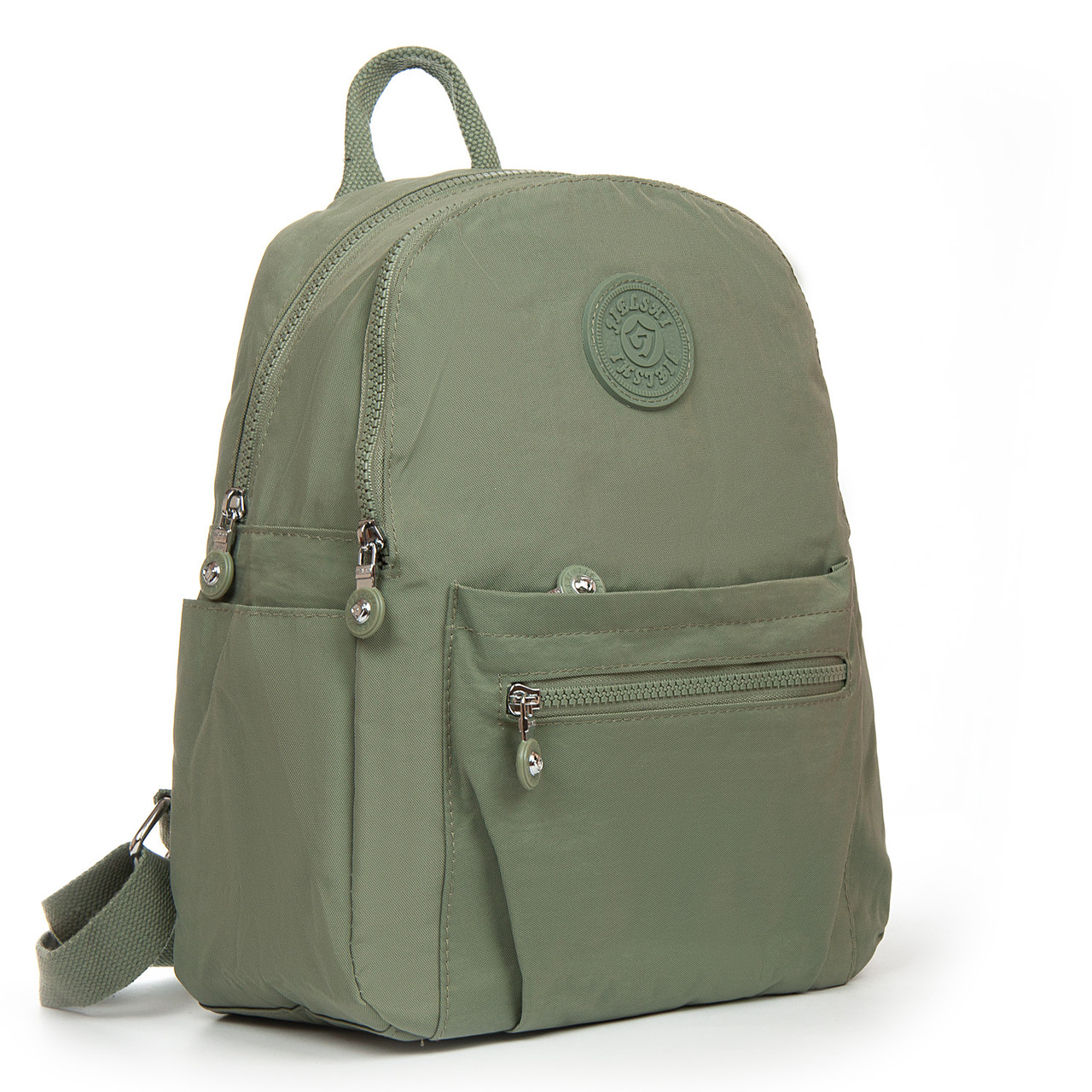 Рюкзак міський жіночий зелений маленький тканинний два відділи та кишені на блискавках Jielshi 5293