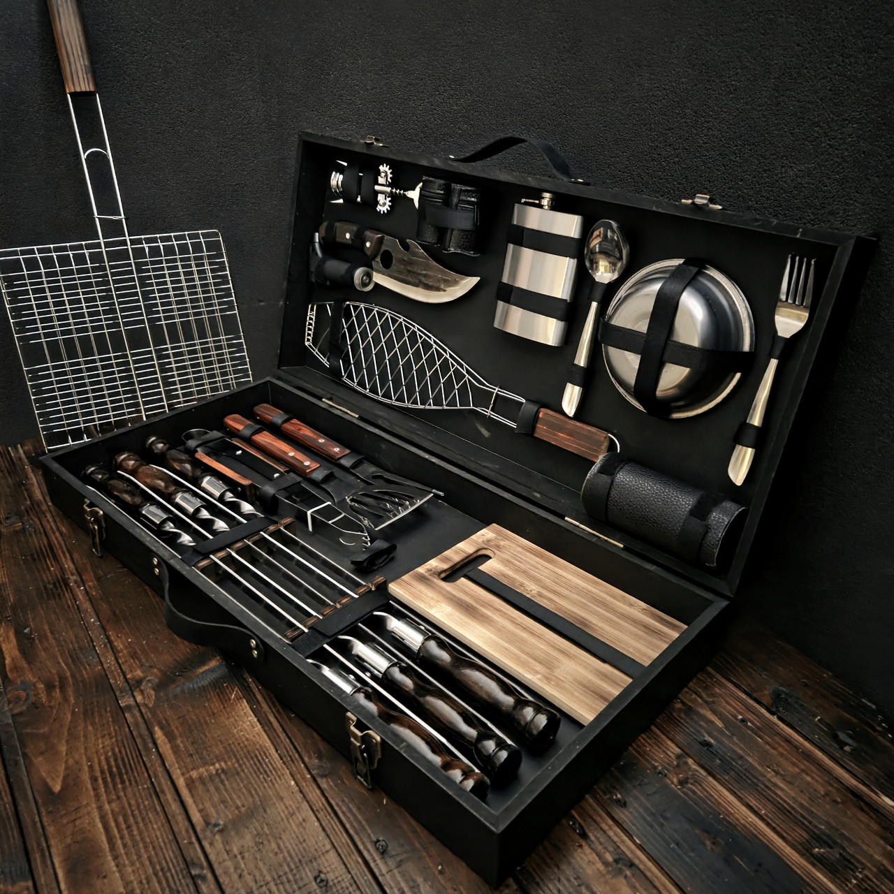 Набір шампурів у дерев'яному кейсі "Грізлі-2 Браун" + безкоштовне гравіювання та доставка, фото 1