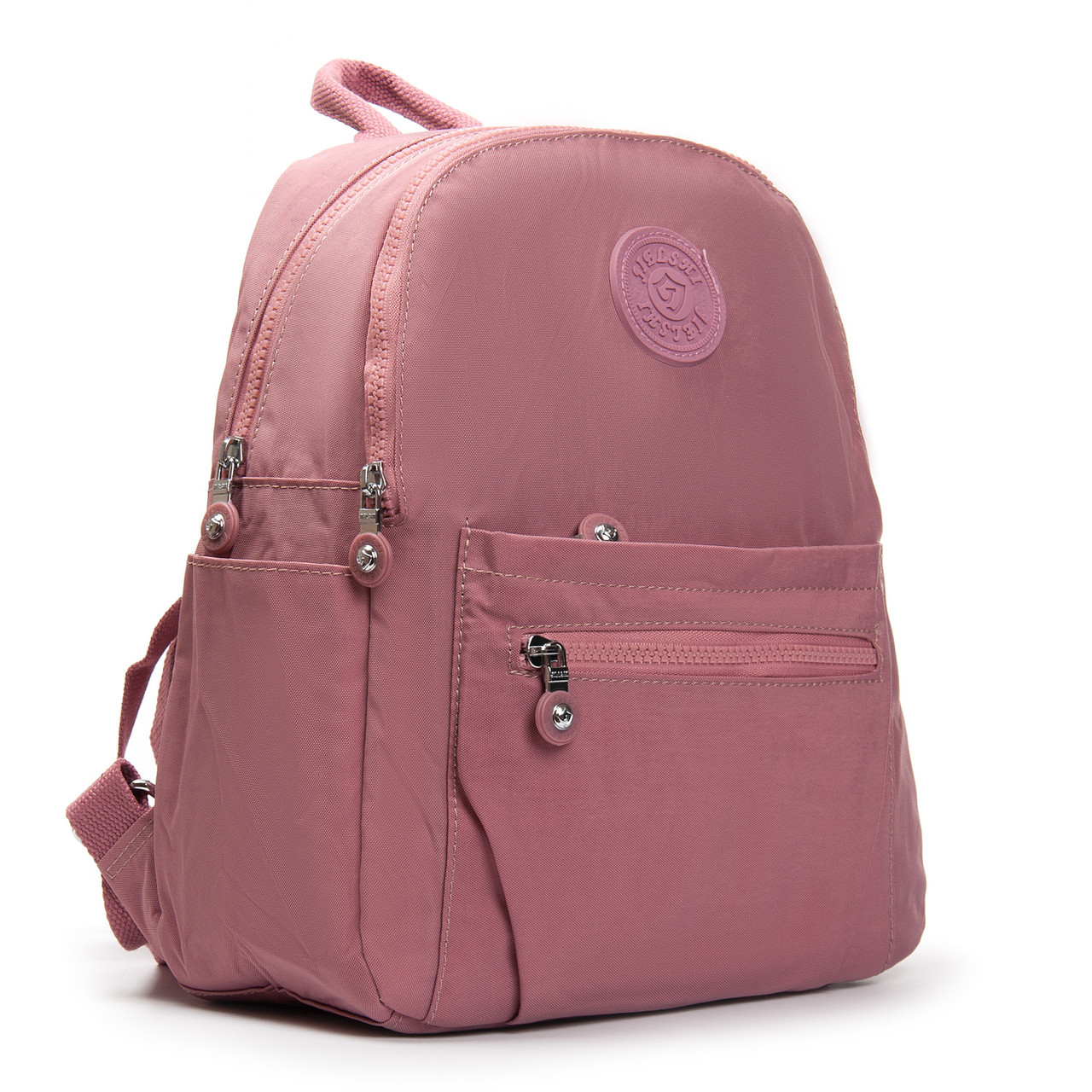 Рюкзак міський жіночий рожевий маленький тканинний два відділи та кишені на блискавках Jielshi 5293