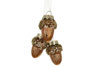 Новорічна іграшки на ялинку жолудь 3шт 16см скло шоколад BonaDi 108-901