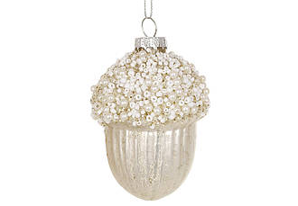 Новорічна іграшки на ялинку жолудь 9см скло білий BonaDi 108-917