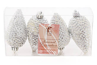 Новорічна іграшки 8см шишки 4шт срібло BonaDi 147-124