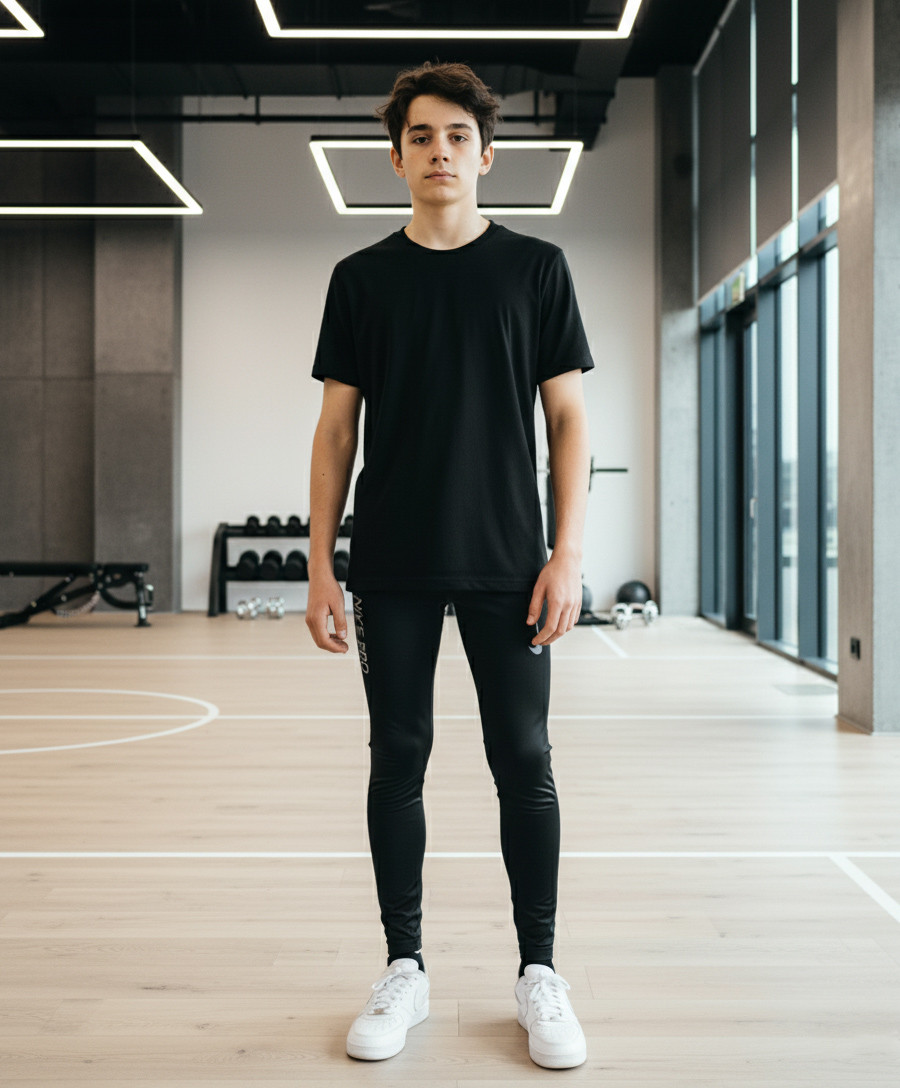 Компресійні легінси для підлітків, чорні — для бігу, тренувань та фітнесу, фото 1