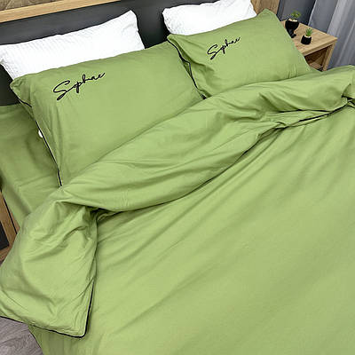Комплект постільної білизни Сатин,  Двоспальний 180х220 Оливковий (88-151)