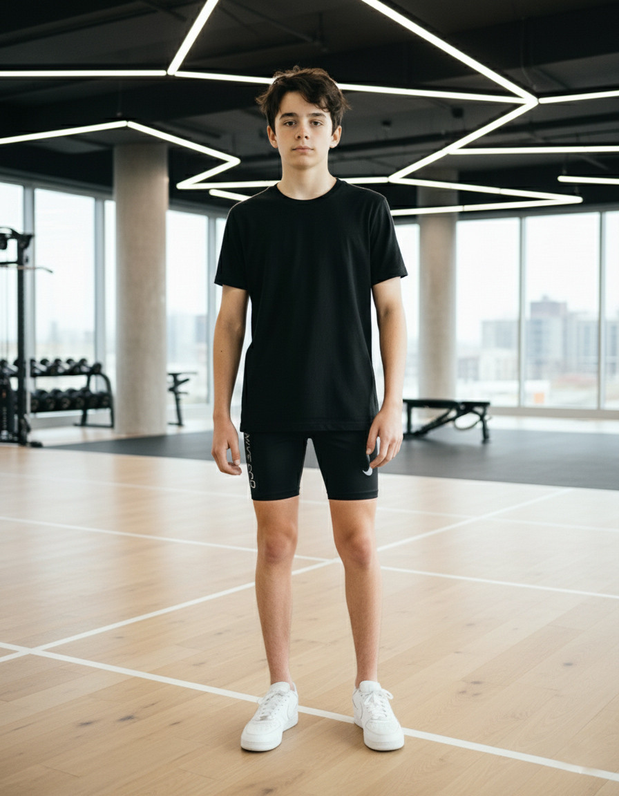 Компресійні шорти для підлітків, чорні — для бігу, тренувань та фітнесу, фото 1