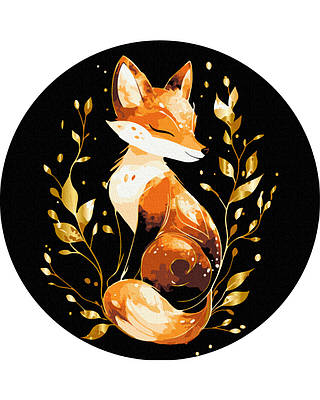 Картина за номерами на чорному полотні кругла 30 см. Лисичка з фарбами металік Brushme RCB00126М