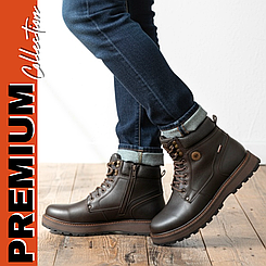 Черевики Чоловічі зимові шкіряні коричневі на замку шнурку, чоловічі зимові черевики на повну широку ногу