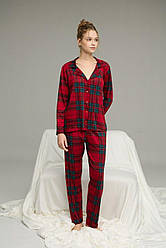 Піжама жіноча трикотажна, червона клітинка S