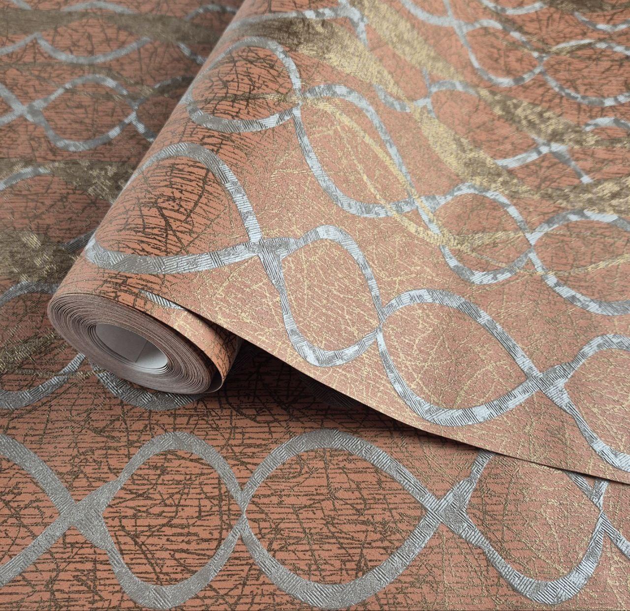 Шпалери вінілові на флізеліні 0.53 × 10.05 м Marburg 58120, цегляний з сірим для спальні, вітальні, кабінету, фото 1