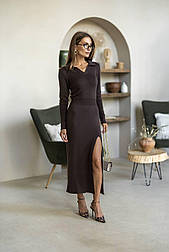 Жіноча в’язана сукня поло з рубчиком – чорна трикотажна сукня Туреччина 50% бавовна