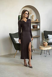 Жіноча в’язана сукня поло з рубчиком – чорна трикотажна сукня Туреччина 50% бавовна