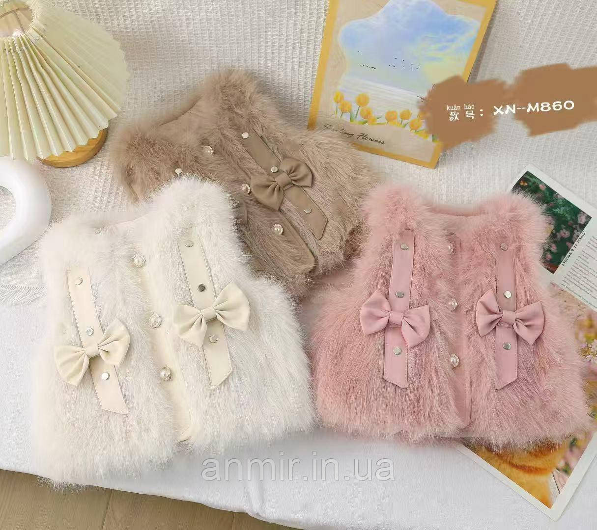 Жилетка дитяча хутряна БАНТИКИ для дівчинки 2-6 років, колір уточнюйте під час замовлення