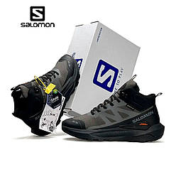 Чоловічі зимові на хутрі кросівки Salomon Elixir Activ Fur Black Taupewood, черевики текстиль водонепрон. чорні. Чоловіче взуття