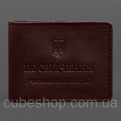 Шкіряна обкладинка для посвідчення УБД з кишенею для жетону (бордова) 8,5х11,5, фото 1