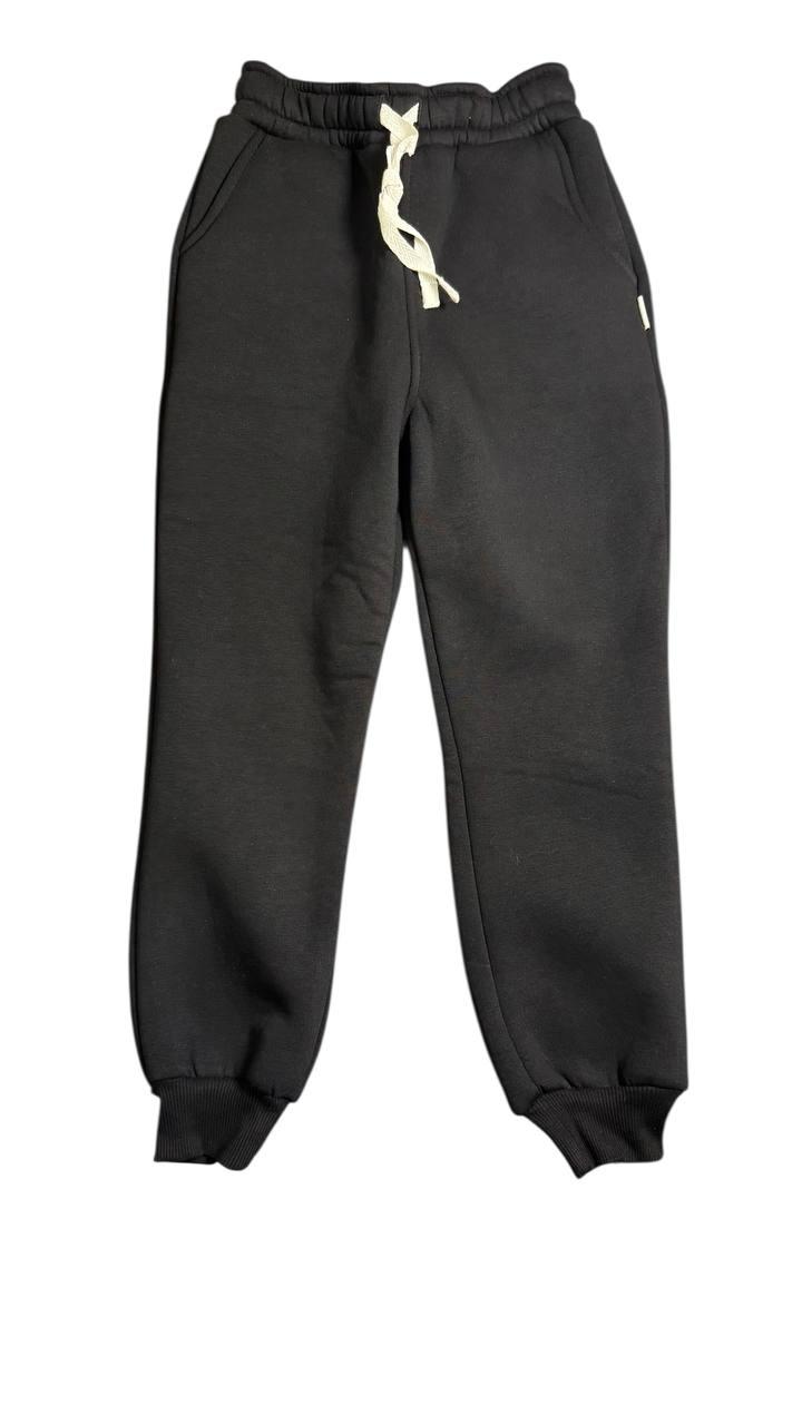 Дитячі спортивні штани чорні трикотажні на флісі, розмір 116, фото 1